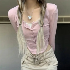 2000s baby layered pink top - Y2k Empire