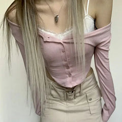 2000s baby layered pink top - Y2k Empire