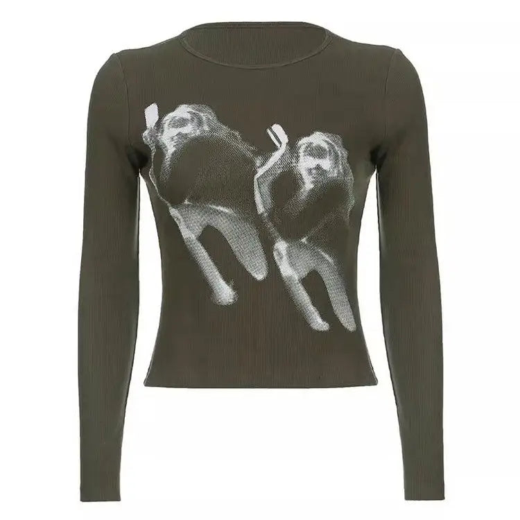 Abstract digital ribbed long sleeve top - Y2k Empire