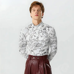 Abstract faces print glove-sleeved top - Y2k Empire