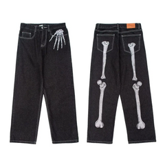 Baggy y2k bone motif jeans for men - Y2k Empire