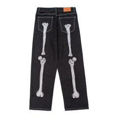 Baggy y2k bone motif jeans for men - Y2k Empire