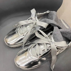 Balletcore satin bow sneakers in vegan leather - Y2k Empire