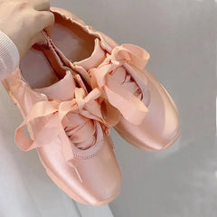 Balletcore satin bow sneakers in vegan leather - Y2k Empire