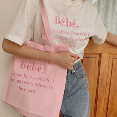 Bébé embroidery aesthetic tote bag - canvas 35 * 43 * 9 cm - Y2k Empire