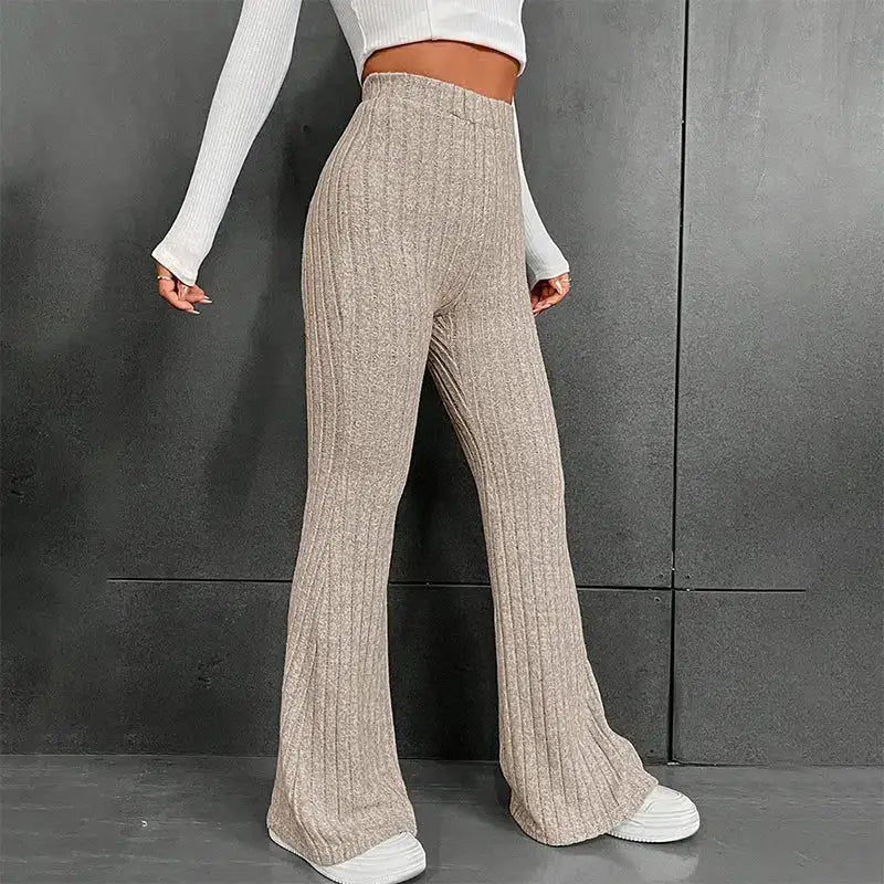 Beige corduroy striped flare sweatpants - Y2k Empire