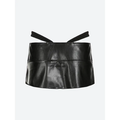 Black faux leather skirt with zipper slit and pink bows - Y2k Empire