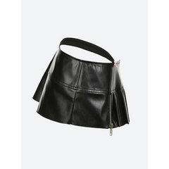 Black faux leather skirt with zipper slit and pink bows - Y2k Empire