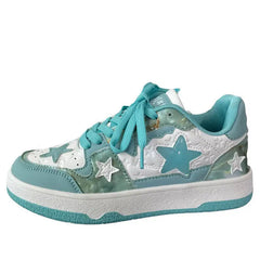 Blue vegan leather star design sneakers - Y2k Empire