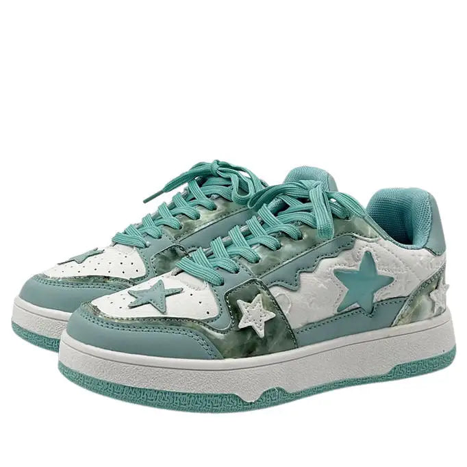 Blue vegan leather star design sneakers - Y2k Empire