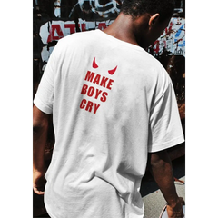 Bold red make boys cry t-shirt - Y2k Empire