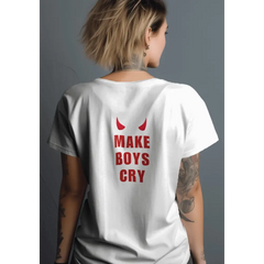 Bold red make boys cry t-shirt - Y2k Empire