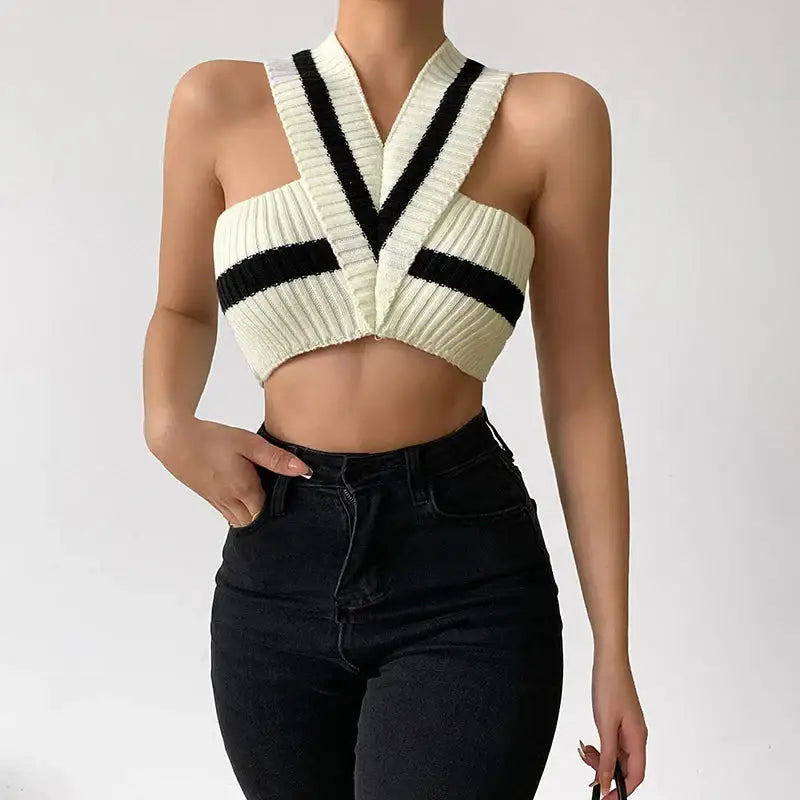 Bold striped knit halter top - Y2k Empire