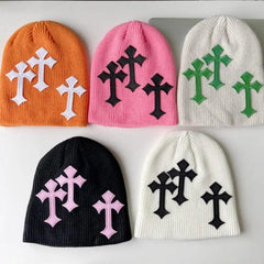 Bold y2k cross beanie - Y2k Empire