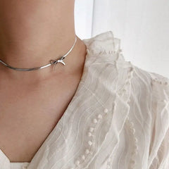 Bow choker necklace - metal aesthetic accessory - Y2k Empire