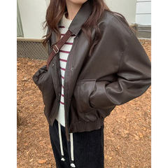 Brown leather bomber jacket in multiple sizes - Y2k Empire