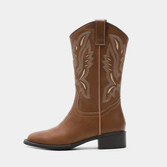 Brown vegan leather cowboy boots - Y2k Empire