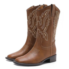 Brown vegan leather cowboy boots - Y2k Empire