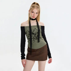 Butterfly bardot long sleeve top - Y2k Empire