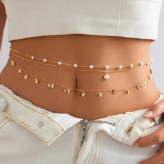 Butterfly charm layered belly chain - Y2k Empire