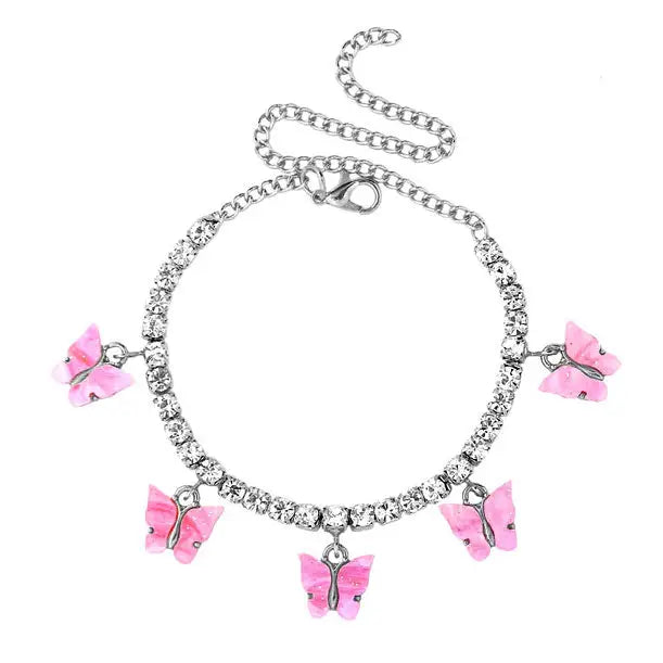 Butterfly y2k rhinestone charm anklet - Y2k Empire