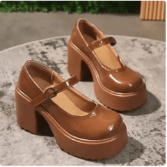 Chunky brown y2k mary jane sandals - Y2k Empire