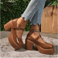 Chunky brown y2k mary jane sandals - Y2k Empire