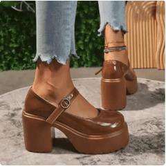 Chunky brown y2k mary jane sandals - Y2k Empire