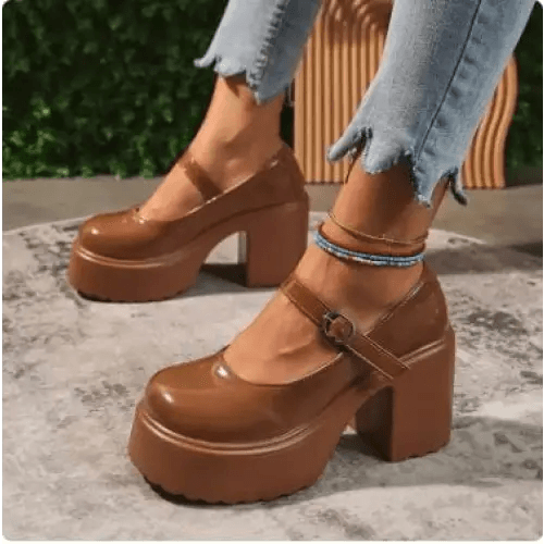 Chunky brown y2k mary jane sandals - Y2k Empire