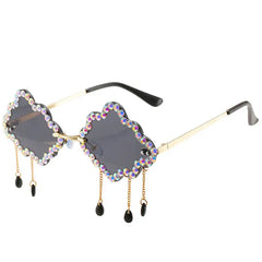 Cloud frame rhinestone trim sunglasses - Y2k Empire