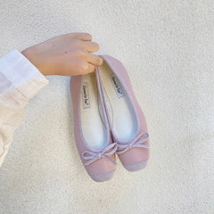 Contrasting texture ballet flats with bow - Y2k Empire