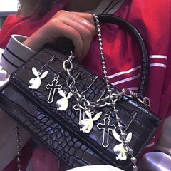 Crocodile pattern y2k metal cross bag - Y2k Empire