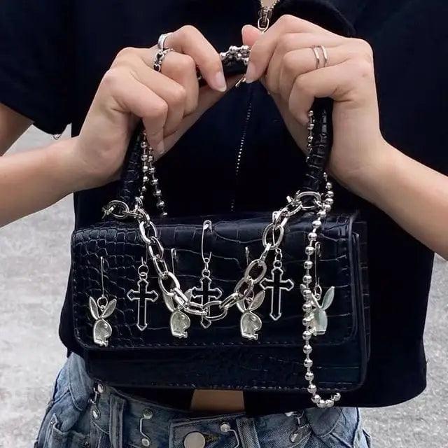 Crocodile pattern y2k metal cross bag - Y2k Empire