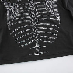 Cropped skeleton rhinestone top with long sleeves - Y2k Empire