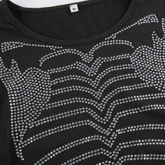 Cropped skeleton rhinestone top with long sleeves - Y2k Empire