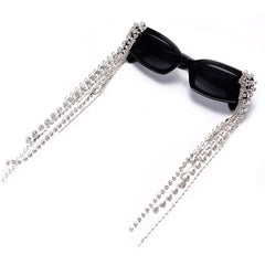 Crystal tassel rectangular sunglasses - Y2k Empire