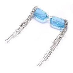 Crystal tassel rectangular sunglasses - Y2k Empire