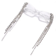 Crystal tassel rectangular sunglasses - Y2k Empire