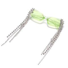 Crystal tassel rectangular sunglasses - Y2k Empire