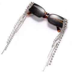 Crystal tassel rectangular sunglasses - Y2k Empire