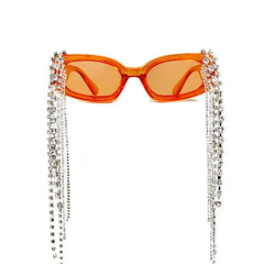 Crystal tassel rectangular sunglasses - Y2k Empire