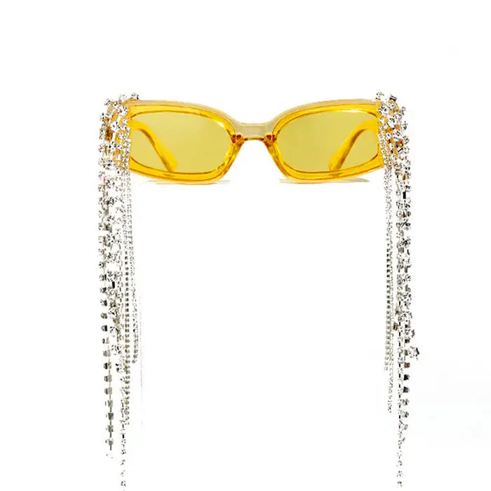 Crystal tassel rectangular sunglasses - Y2k Empire