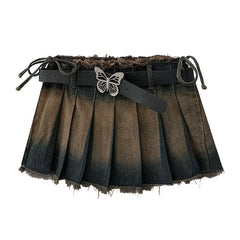 Denim distressed pleated mini skirt - Y2k Empire