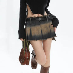 Denim distressed pleated mini skirt - Y2k Empire