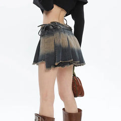 Denim distressed pleated mini skirt - Y2k Empire