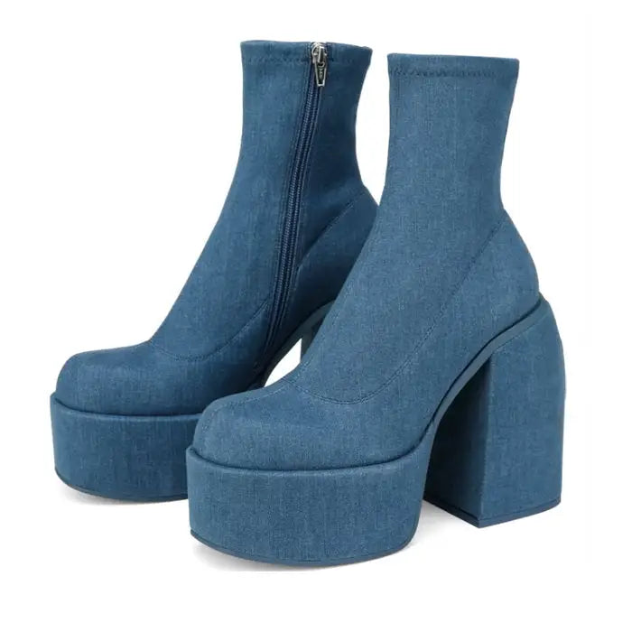 Denim platform heels - Y2k Empire