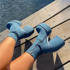 Denim platform heels - Y2k Empire