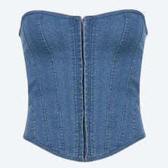 Denim strapless corset top - Y2k Empire