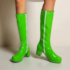 Disco neon vegan leather platform boots - Y2k Empire