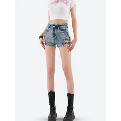 Distressed cut-out denim shorts - Y2k Empire